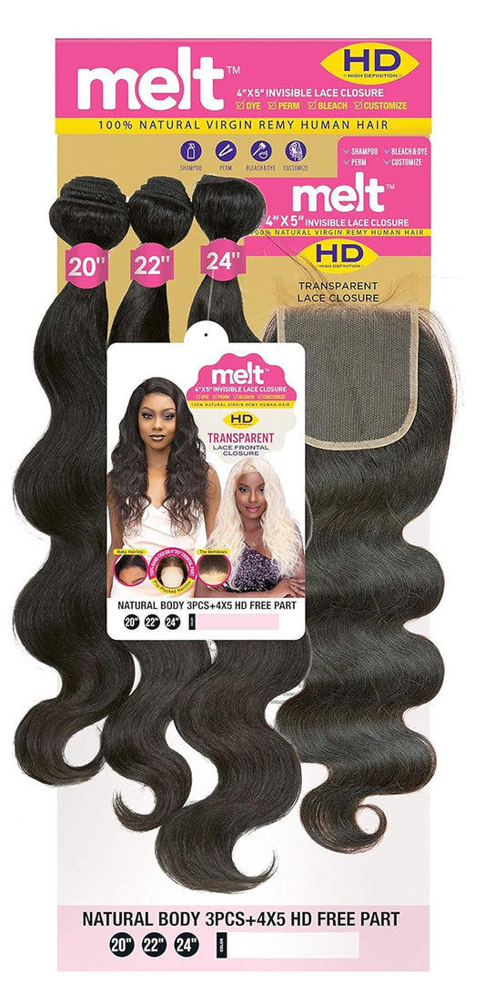 Melt 4X5 Invisible Lace Closure HD Transparent Lace Frontal Closure Natural Virgin Remy Human Hair 12" NATURAL